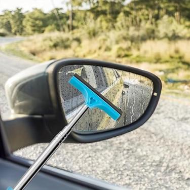 Imagem de Limpador de gotas de chuva portátil para espelho de carro - 1 peça limpador de para-brisa retrátil - limpador de espelho retrovisor de carro com haste longa retrátil (azul)
