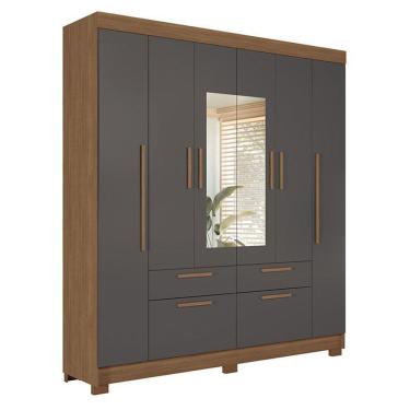Imagem de Guarda Roupa Casal 6 Portas Guarapuava Com Espelho Jatobá Grafite - Santos Andirá