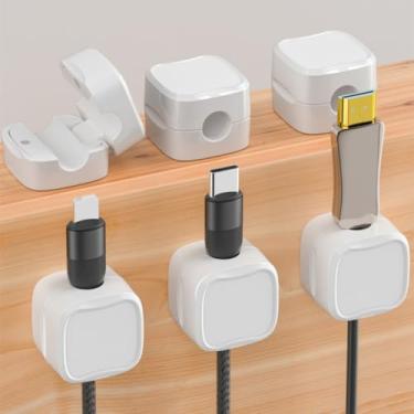 Imagem de 9 clipes autoadesivos para cabos sem broca, organizador de 9 peças para carregador USB Ethernet para mesa de cabeceira, branco