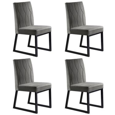 Imagem de Kit 4 Cadeiras de Veludo com Pés Metálicos para Sala de Jantar Atena Grafite/Camurça