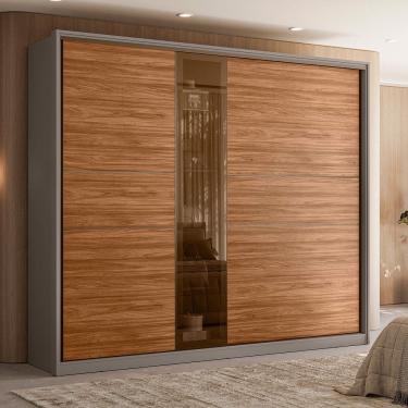 Imagem de Guarda Roupa Casal Authentic 2 Portas com Vidro Reflecta Nogueira Nude Demartêz