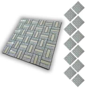 Imagem de Pastilha De Vidro Kit 11 Uni Adesiva Parede Sala Cozinha Banheiro Facil Aplicacao Decorativa Reforma Requintado Moderna