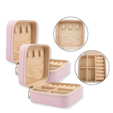 Imagem de Kit 2 Mini Porta Joia Organizador Divisória Forrado Rosa Penteadeira V