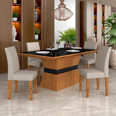 Imagem de Mesa Com 4 Cadeiras 1,36 Versalhes Cin/preto/bege - Móveis Arapongas
