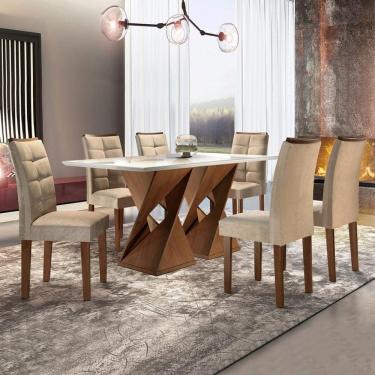 Imagem de Sala de Jantar Moderna com Vidro 6 Cadeiras - Genova - Cel Móveis