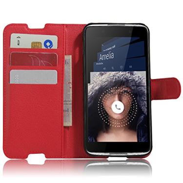 Imagem de Capa carteira Alcatel IDOL 4, carteira flip de couro PU premium com compartimento para cartão, suporte e fecho magnético [capa interna à prova de choque de TPU] Compatível com Alcatel IDOL 4