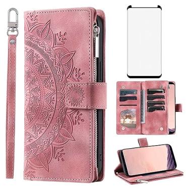 Imagem de Asuwish Capa de telefone para Samsung Galaxy S8 Plus capa carteira com protetor de tela de vidro temperado alça de pulso mandala flor flip zíper titular cartão celular S8plus S 8 8 plus 8S Edge S8+