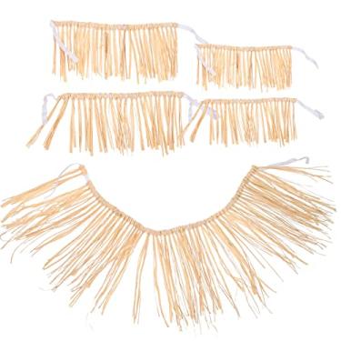 Imagem de 1 conjunto de saias Hula Raffia para adultos Saia Hula de palha Saia Hula de grama Saia havaiana Saia de grama natural Decoração de festa Vestido Hula com borla Acessórios infantis Cosplay / 1052