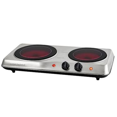 Imagem de Ovente Fogão elétrico de infravermelho duplo de 19 cm e 12 cm, fogão portátil dormitório e escritório, prata BGI102S