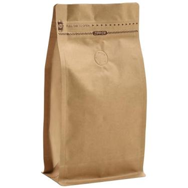 Imagem de Sacos de café de papel kraft resseláveis com válvula de desgaseificação, reforço lateral plano e bolsas de café com fecho de zíper (pacote com 100, tamanho para grãos de café de 500 gramas ou moídos)