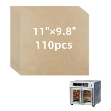 Imagem de 110 peças de forros de fritadeira a ar, folhas de papel manteiga descartáveis compatíveis com fritadeira a ar extra grande Emeril Lagasse 26 QT, papel pergaminho não branqueado para acessórios de