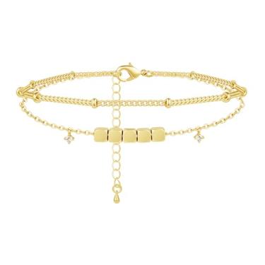 Imagem de Poxtex Tornozeleira feminina de prata esterlina à prova d'água, zircônia cúbica 925 banhada a prata e pingente de coração, tornozeleiras delicadas para mulheres, conjunto de tornozeleiras de corrente