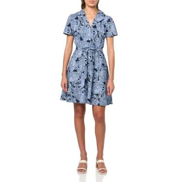 Imagem de Tommy Hilfiger Vestido feminino justo e flare manga curta, Capitão do céu/azul francês, 40