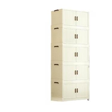 Imagem de Caixa Organizadora Armario Armazenamento Dobrável Empilhavel Com Porta Rodinhas Multiuso 3 Portas(40cm(leitebranco 5camadas))