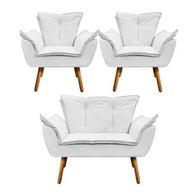 Imagem de Kit 01 Namoradeira e 02 Poltronas Opala Corino Pés Palito