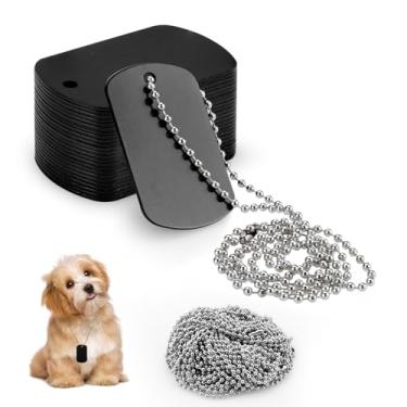 Imagem de Sekonow Conjunto de etiquetas militares para cães, 25 colares de alumínio em branco + 25 correntes de contas de metal, bordas lisas retangulares gravadas a laser para exército, artesanato DIY, preto