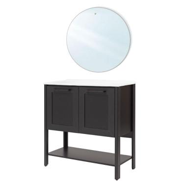 Imagem de Gabinete Armário Banheiro Ditália com Pia + Espelho BN-02 cor: preto