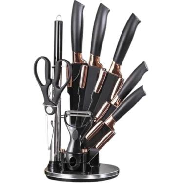 Imagem de Conjunto de Facas Profissionais, 9 Peças, Aço Inoxidável, Ideal para Churrasco e Cozinha, Preto