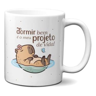 Imagem de Caneca Capivara Dorminhoca Dormir Bem é Meu Projeto de Vida (Branca)