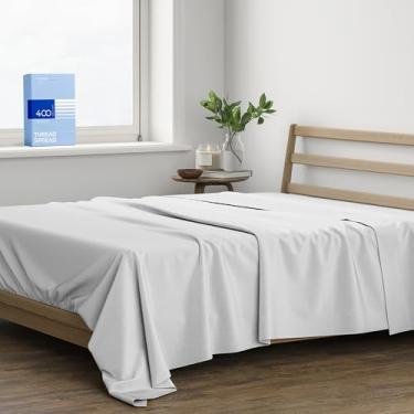 Imagem de THREAD SPREAD Lençol de cima 100% algodão king size apenas – lençol de cima King de 400 fios (1 peça, cinza claro), macio, sedoso, respirável, resfriado, tecido de cetim, lençóis de cima de qualidade