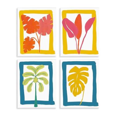 Imagem de Stupell Industries Conjunto de arte de placa de parede Warm Oasis Leaves 4 peças por Bronwyn Baker, 35,5 x 28,5 cm