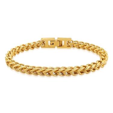 Imagem de Hoyazvet Pulseira masculina de corrente Franco - 5 mm, 8 mm, 10 mm de largura - Aço inoxidável/metal preto/metal dourado 18 K - Presente de joias com fecho dobrável para homens, pai, marido, 7.5