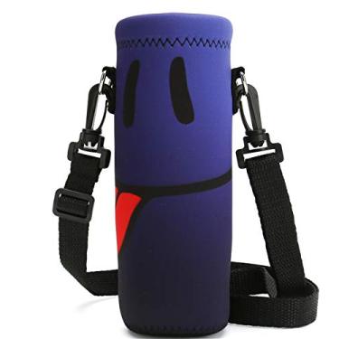 Imagem de RICHEN Bolsa de neoprene para garrafa de água com alça de ombro ajustável, capa de garrafa de água isolada para garrafas de aço inoxidável/vidro/plástico, Smiling Face, 1000ML
