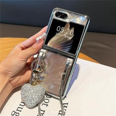 Imagem de Strass amor coração pingente pulseira caso de telefone para samsung z flip 5 z flip5 zflip5 chapeamento capa transparente, a, para z flip 5