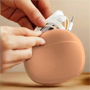 Imagem de Organizador de fone de ouvido de silicone, estojo de armazenamento de cabo de dados, mini caixa de chave, bolsa de armazenamento portátil para fone de ouvido com fio (caf
