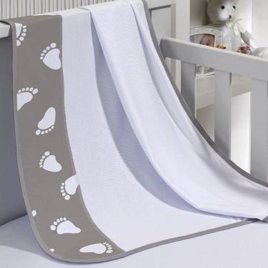 Imagem de Cueiro Simples Tecebem Baby Mia Malha Estampado Kinder 80cmx90cm Cinza
