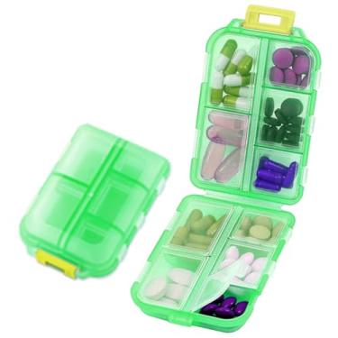 Imagem de Caixa de comprimidos portátil com 10 compartimentos, caixa de armazenamento de pílulas, recipiente diário para viagem, dobrável, pequena caixa de remédios para bolsa, vitamina óleo de peixe
