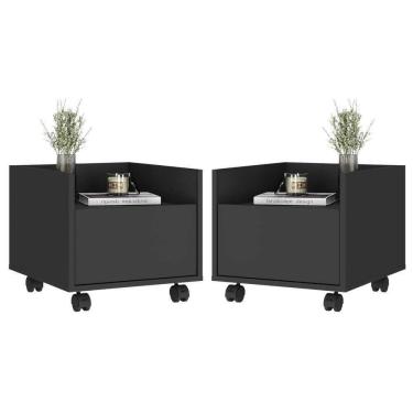 Imagem de Kit Com 2 Mesas De Cabeceira 40Cm Com Rodízios Multimóveis V4045 Preta Preto