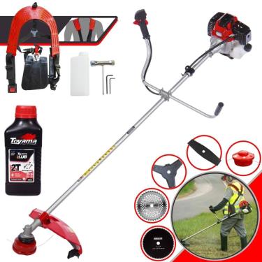 Imagem de Roçadeira Toyama KW52 À Gasolina 52cc 2HP Com Faca 2 Pontas + Faca 3 Pontas + Faca 40 Dentes + Faca 80 Dentes + Carretel de Nylon + ÓLEO TOYAMA 2T