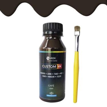 Imagem de kit Tinta para couro tecido cafe veox 100ml+pincel, cafe
