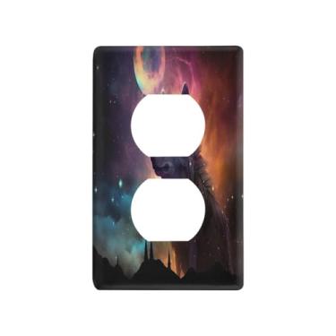Imagem de Blueangle Placa de parede Dreamscapes Wolf Duplex Outlets, tamanho padrão, placas de cobertura de tomada elétrica de 1 gangue para decoração de quarto de escritório em casa, 4,53 x 2,76 polegadas (308