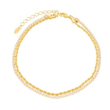 Imagem de TORNOZELEIRA MEG DUAS VOLTAS CORDÃO BAIANO E ZIRCÔNIAS FOLHEADA A OURO 18K