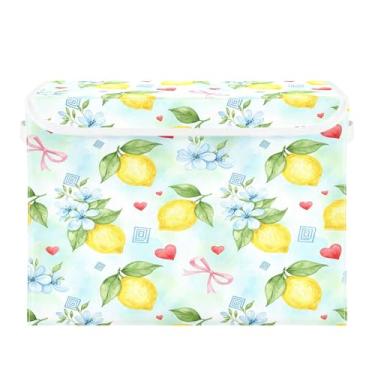 Imagem de Burbuja Caixa de armazenamento de limão com tampa e alças, grande caixa de armazenamento dobrável para prateleiras armário quarto escritório organizador