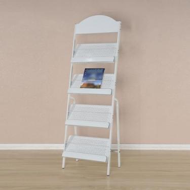 Imagem de Porta-revistas A4 de metal branco – Suporte de exibição de folheto de chão com orifícios de ventilação para revistas, jornais, folhetos e literatura - Organizador elegante para casa e escritório