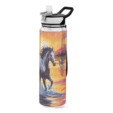 Imagem de Burbuja Garrafa de água Running Horse de 940 ml com tampa de palha, à prova de vazamento e livre de BPA para academia, esportes ao ar livre