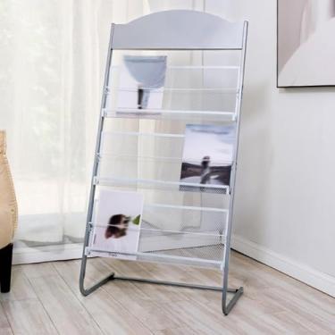 Imagem de Suporte de exibição de revista móvel, suporte de folhetos de chão, suporte de literatura de metal, organizador de jornal portátil para exposições, feiras e eventos