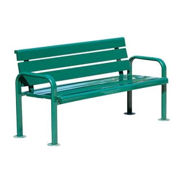 Imagem de Banco externo de metal com encosto e apoios de braços, bancos externos à prova de intempéries banco de parque para quintal, pátio, entrada, parque, assento externo de ripas (150 cm/59 pol)