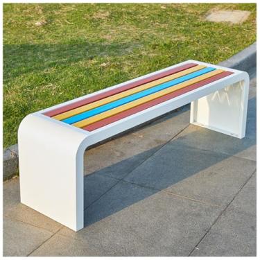 Imagem de Banco de jardim para ambientes externos, banco de metal à prova de intempéries, banco de jardim para jardim, pátio, varanda, parque, quintal, bancos de pátio, costas nuas, branco, 180 x 40 x 45 cm