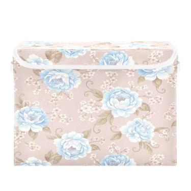 Imagem de Burbuja Caixa de armazenamento de flores com tampa e alças, caixa de armazenamento grande dobrável para prateleiras armário quarto escritório organizador