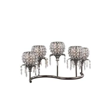 Imagem de CFGH6FDF Castiçal de cristal europeu retrô luxo castiçal ornamentos para sala de estar, hotel, casamento suporte à luz de velas (preto)