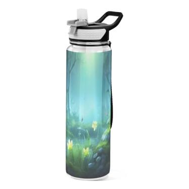 Imagem de Burbuja Garrafa de água Fairy Land Night de 940 ml com tampa de palha, à prova de vazamento e livre de BPA para academia, esportes ao ar livre