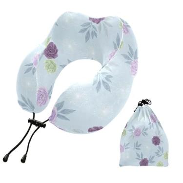 Imagem de Burbuja Almofada de pescoço de flores para viagem, almofada de viagem de espuma viscoelástica para suporte de cabeça de carro de avião dormindo, lavável na máquina e portátil