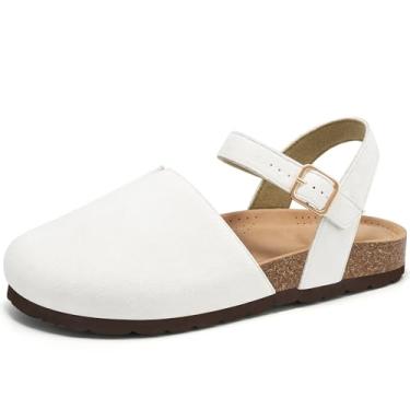 Imagem de Ecetana Sandálias femininas elegantes de verão com bico fechado, confortável, palmilha de cortiça, sapatos de caminhada casuais, Branco, 38