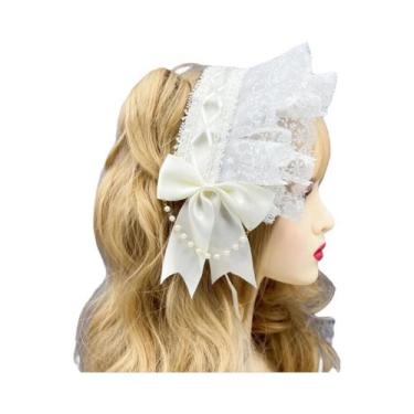 Imagem de Tiara Feminina Sweet Lolita Com Babados, Laço De Renda E Fitas, Com Gr