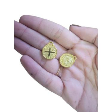 Imagem de Kit 50 Medalhas São Bento Dourada 1,5cm Pingente - caf