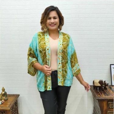 Imagem de Kimono Indiano em Toque de Seda Estampado Manga Longa - - Sarat Moda I
